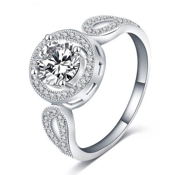 🌸Stylish Saudi Arabia White Gold Round Cut Ring for Women, MARR9360 - Picture 1 of 5